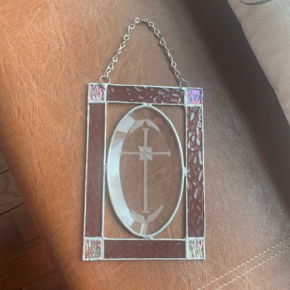 Stunning stained glass with etched Cross